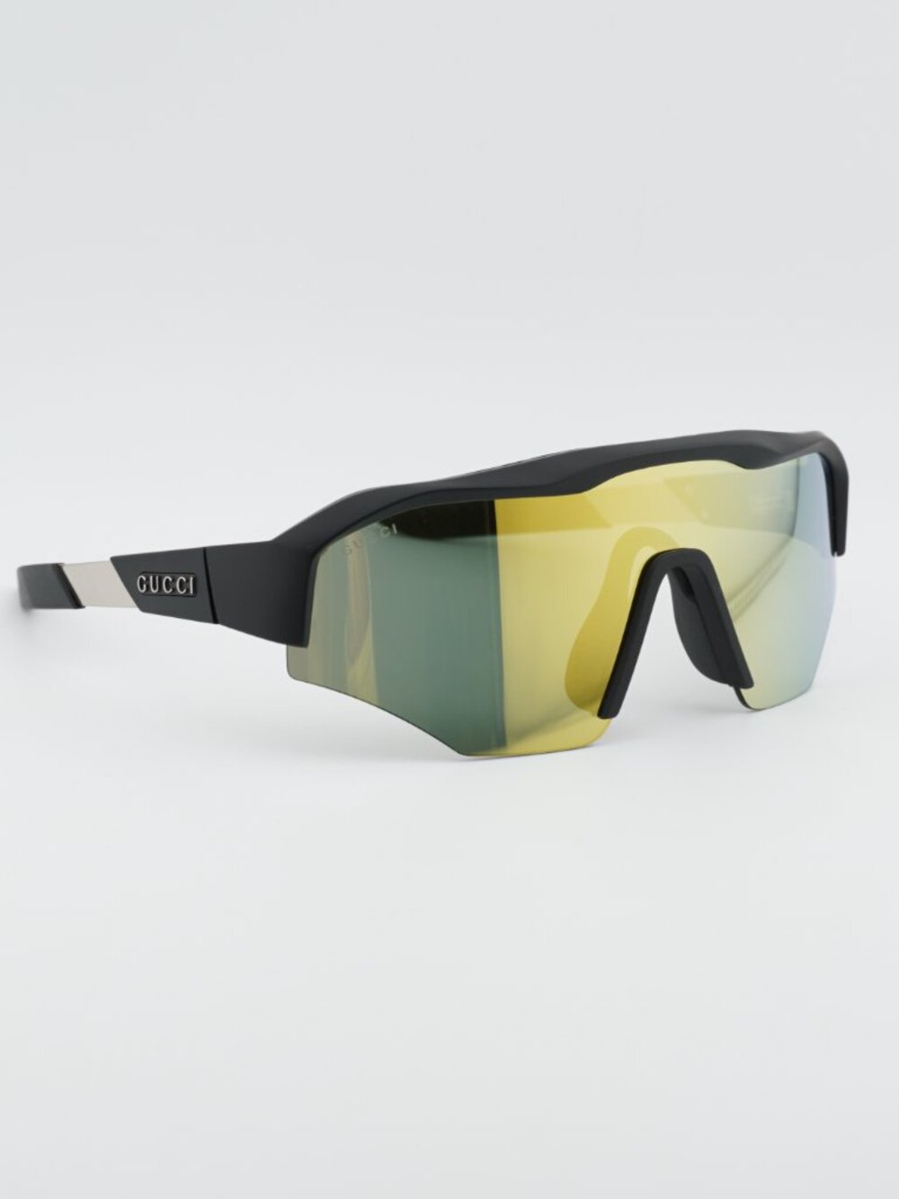 Gucci GG2017S 001 Sunglasses Black Shield Frame, Yellow Mirror Lenses - Picture 8 of 10